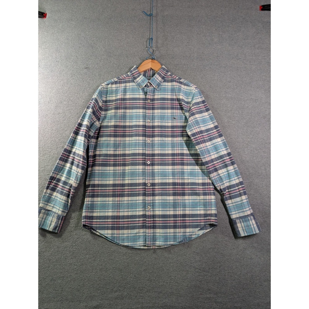 Vineyard Vines Men's Slim Fit Tucker Shirt M Blue Pink Plaid Normcore Preppy